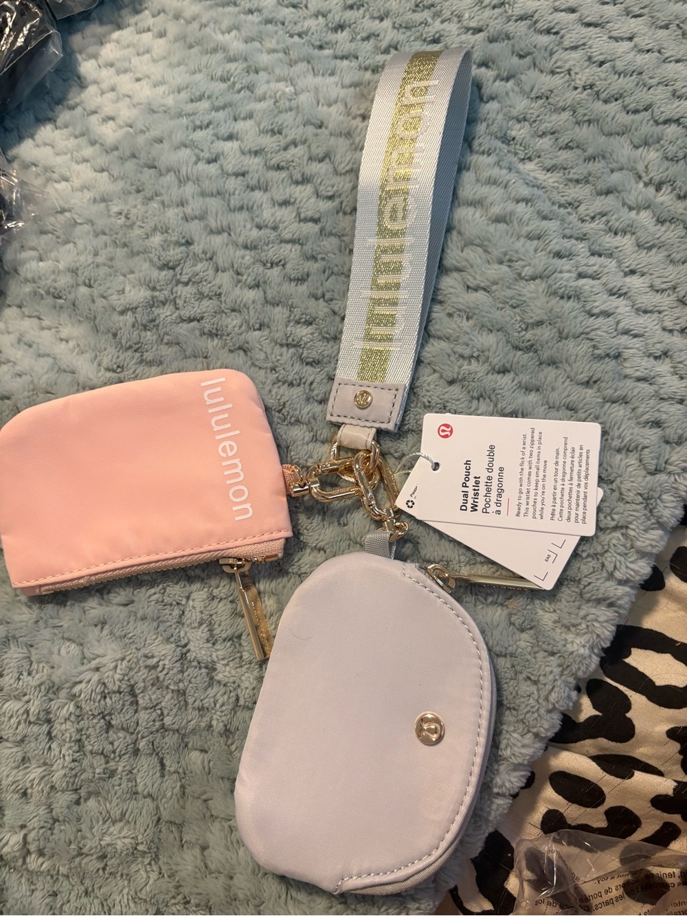 Lululemon Pink and White Dual Pouch Keychain Wristlet